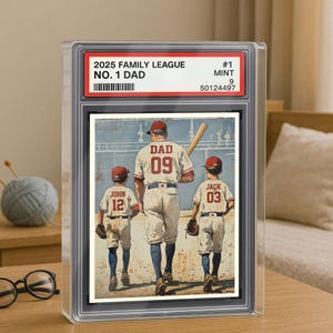 Baseball No. 1 Dad Man And Kids Sammelkarte Stil Personalisierter Acrylblock, Dad Plaque, Vatertagsgeschenk für Baseball Dad, Ehemann