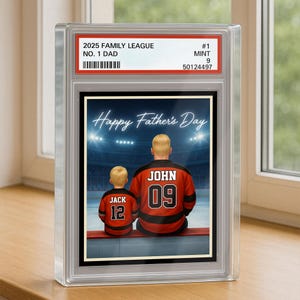 Équipe de rêve de papa de hockey, plaque personnalisée de style carte à collectionner papa homme et enfants n° 1, cadeau fête des pères, papa joueur personnalisé Bloc acrylique