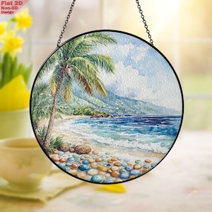 Beach Island Stained Glass, Boho Beach Suncatcher Gift, New Home Decor, Beach House Wall Hanger, Nature Lover Glass Window