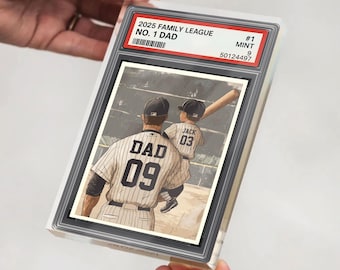 Baseball No. 1 Dad Man & Kids Trading Card Style Personalized Acrylic Block, Father&#39;s Day Gift for Baseball Dad, Husband, Dad Plaque