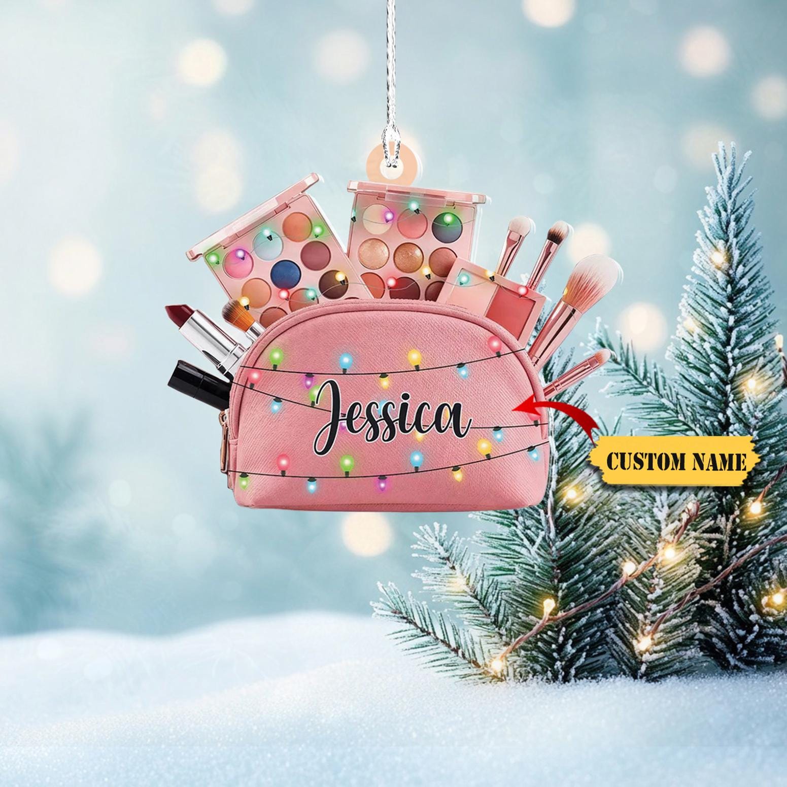 Discover Personalized 2D Makeup Christmas Tree Ornament for Girls and Makeup Artists