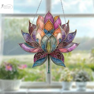 Lotus Flower Acrylic 2D Flat Window Hanging, Vibrant Spiritual Nature Decor, Unique Gift for Meditation and Flower Lovers, Car decor