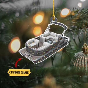 Grey Pontoon - Custom Shaped Flat Ornament 2D, pontoon boat ornament , Christmas Acrylic Flat Ornament For Pontoon Lover , custom ornament