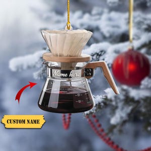 Pour Over Coffee Christmas Ornament 2D, Dekoracja kawiarniana, Niestandardowa płaska ozdoba 2D, Ozdoba świąteczna z kawą, Prezent dla miłośnika kawy