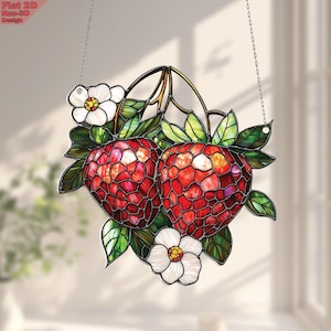 Acrylic 2D Flat Strawberry Ornament, Fruit Window Hanging, Summer Kitchen Decor, Cottagecore Wall Art, Red Berry Gift Idea, Gift for Her