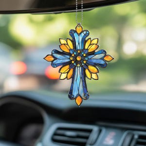 Cross Car Ornament, Christian Rearview Mirror Hanging Decor, Religious Acrylic Car Charm, Faith Symbol Auto Accessory, Inspirational Gift