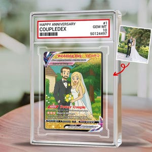 Carte à collectionner pour couple avec photo personnalisée, Souvenir de mariage inspiré d'un anime, Bloc acrylique personnalisé, Cadeau d'anniversaire, Couples de fans de Pokemo
