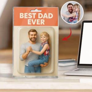 Personalized Photo Dad And Kids Action Figure Acrylic Block, Custom Father&#39;s Day Gift For Dad, Best Dad Ever Block Plaque, Gift For Husband