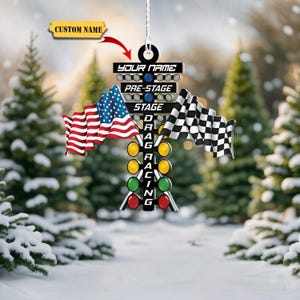 Adorno navideño con luces de carreras de aceleración previas a la etapa 2D, adorno con nombre personalizado, regalo para un amante