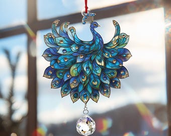 Acrylic 2D Flat Peacock Charm Ornament, Boho Crystal Suncatcher, Elegant Blue Bird  Window Hanging, Wildlife Animal Decor, Mothers Day Gift