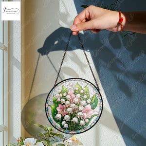Lily of the Valley Glass Suncatcher, Lilies With Butterflies Suncatcher, Gifts, Window Hanging, Indoor Decor,Sun Catcher,Lily Lovers