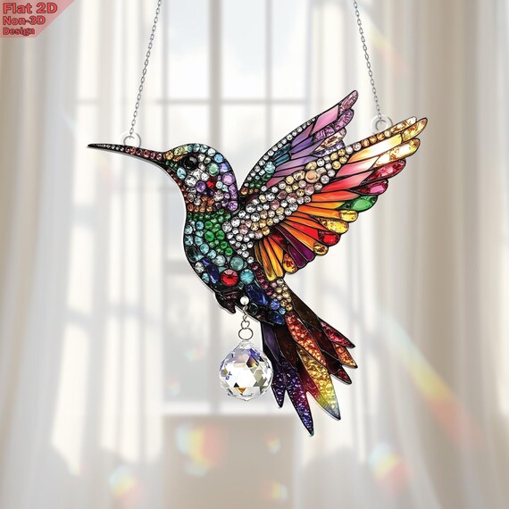 Humming Bird Ornaments - Crystal Bluebird Stained Art Ornament