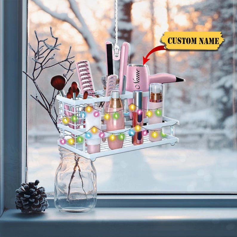 Personalized Hair Salon 2D Flat Ornament, Hair Stylist Christmas