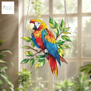Acrylic Window Hanging Parrot, Colorful Tropical Bird Ornament, Bright Home and Car Decor, Nature-Inspired Window Decoration , Car  Decor