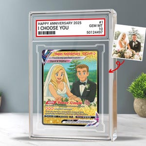 Carte à collectionner pour couple avec photo personnalisée, Souvenir de mariage inspiré d'un anime, Couples de fans de Pokemo, Bloc acrylique personnalisé, Cadeau d'anniversaire
