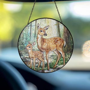 Doe and Fawn Stained Glass Suncatcher, Woodland Wildlife Window Hanging, Nature Art, Animal Lovers Gift, Deer Forest Decor, Mothers Day Gift