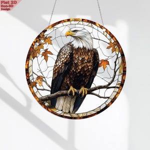 Acrylic 2D Flat Bald Eagle Ornament, Round Window Hanging, Rustic Bird Wall Art, Patriotic Home Decor, Wildlife Decoration, Gift for Him