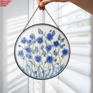 Forget-Me-Not Stained Glass Suncatcher, Blue Floral Window Hanging, Elegant Flower Wall Art, Botanical Home Decor, Gift for Her, Mothers Day
