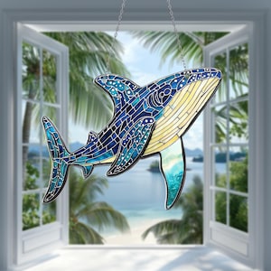 Shark Acrylic Window Hanging, Ocean-Themed Glass Look Shark Decor, Beach House Window Art, Summer Sea Life Gift for Ocean Lovers
