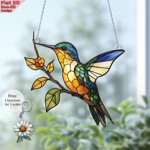 Colibrì piatto in acrilico 2D appeso alla finestra, ornamento per auto per amanti degli uccelli, ciondolo per specchietto retrovisore, decorazione naturale, regalo per amanti degli uccelli, portachiavi gratuito