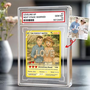 Tarjeta de boda personalizada estilo anime Pokémon, acrílica con tu foto, recuerdo de aniversario único para parejas, novios.