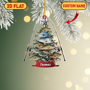 Personalized Fishing Christmas 2D Flat Ornament, Custom Fisherman Tree with Fish and Rods, Acrylic Ornament with Name, Fishermen 2025 Gift