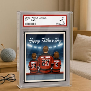 Hockey Daddy's Dream Team, benutzerdefinierte Nr. 1 Dad Man & Kids Sammelkartenstil Plakette, personalisierter Spieler Vater Acrylblock, Vatertagsgeschenk