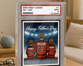 Hockey Daddy&#39;s Dream Team, Custom No.1 Dad Man & Kids Trading Card Style Plaque, Personalized Player Dad Acrylic Block, Father&#39;s Day Gift