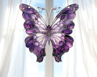 【No.798】サンキャッチャー置型パープルバタフラ／パープルMIXフラワー 置き型サンキャッチャー - サンキャッチャーの人気通販 | minne byGMO