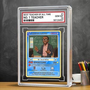 Tarjeta coleccionable de anime personalizada para profesores, regalo de agradecimiento con foto personalizada, estilo legendario, ideal para la vuelta al cole o fin de curso.