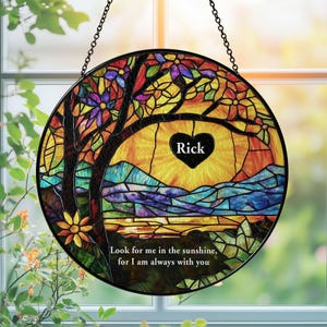 Memorial Tree Stained Glass Window Hanging, Personalized Sunlight Suncatcher with Name and Quote, Sympathy Gift for Loss of Loved One