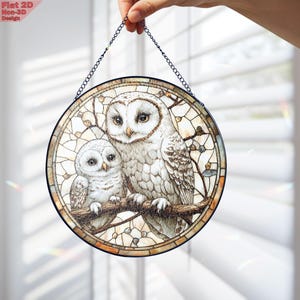 Owl Family Stained Glass Suncatcher, Baby Owl Window Hanging, Nature-Inspired Animal Decor, Bird Lovers Gift for Mom, Mothers Day Gift