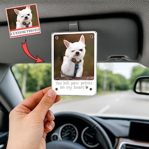 Personalisierte Haustier Foto Auto Visier Clip, benutzerdefinierte Auto Haustier Bild Andenken, Haustier Gedenkgeschenk für Hunde- oder Katzenliebhaber, Haustier Verlust Geschenk für Auto
