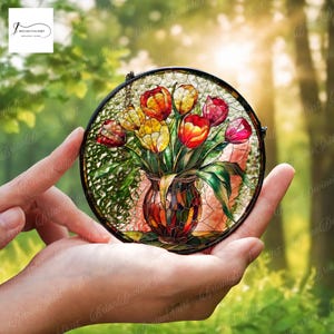 Tulip Stained Glass Suncatcher , Vibrant Glass Art, Handmade Floral Decor, Colorful Suncatcher, Gift for Flower Lovers, Home Decoration