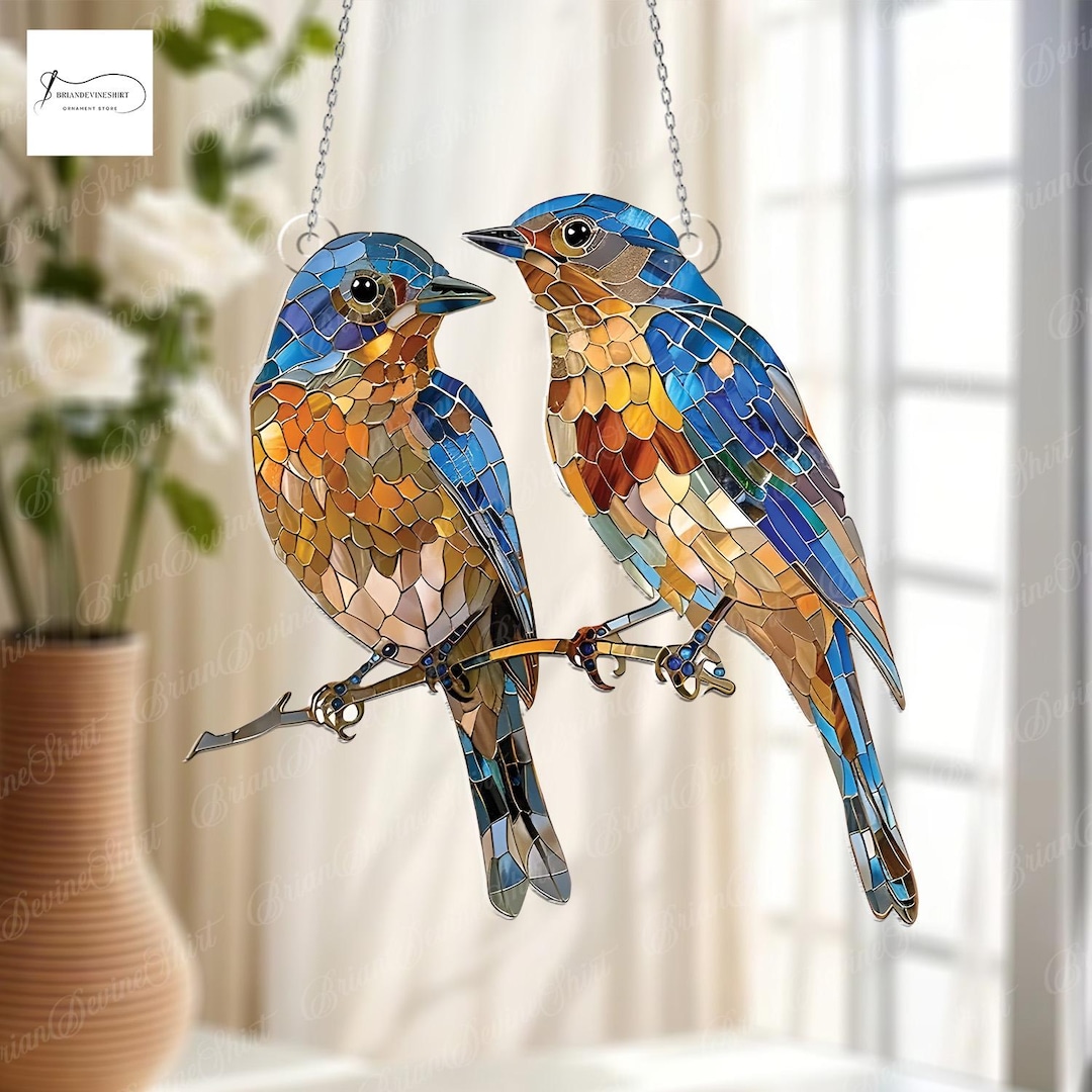 Bluebird Of Happiness Buntglas-Sonnenfänger – 19,8 Cm, Handgefertigt, Für Fenster & Garten