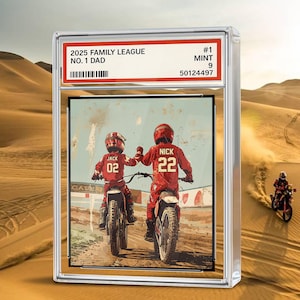Kundenspezifische Motocross-Vater-Acrylplakette, Sammelkarten-Art personalisierter Kindername mit Vati, Vatertagsgeschenk, Motocross-Vati-Acrylblock