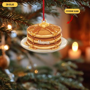 Personalized Pancake Stack 2D Flat Acrylic Ornament,Custom Name Breakfast Christmas Tree Decor, Funny Foodie Gift for Brunch Lovers & Bakers