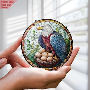 Bald Eagle with Eggs Stained Glass Suncatcher, Majestic Eagle Window Hanging, Bird Lovers Gift, Nature Wildlife Animal Art, Birthday Gift
