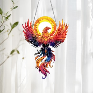 Colorful Phoenix Acrylic Window Hanging, Fire Bird Art, Rising Phoenix Home Decor, Mythical Phoenix Hanging Gift, Flame Spirit Ornament