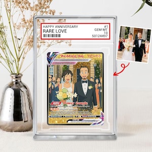 Carte à collectionner pour couple avec photo personnalisée, Souvenir de mariage inspiré d'un anime, Bloc acrylique personnalisé, Couples de fans de Pokemo, Cadeau d'anniversaire