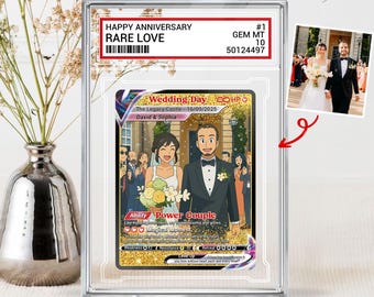 Custom Photo Couple Trading Card Gift, Anime-Inspired Wedding Keepsake, Personalized Acrylic Block, Couple Pokemo Fans, Anniversary Gift