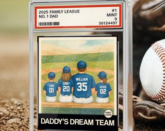 Baseball No. 1 Dad Man And Kids Trading Card Style Personalized Acrylic Block, Father&#39;s Day Gift For Husband, Dad, Daddy&#39;s Dream Team Plaque