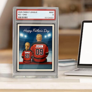 Équipe de rêve de papa de hockey, cadeau de fête des pères, plaque personnalisée de style carte à collectionner papa homme et enfants n° 1, papa joueur personnalisé Bloc acrylique