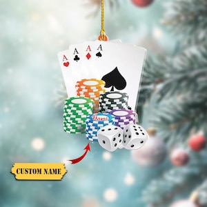 Spielkarte Weihnachten hängende Verzierung 2D, Kasino-Spiele Verzierung Schürhaken-Karten-Dekor, vier einer Art, Würfel, Chip, benutzerdefinierte Namensverzierung