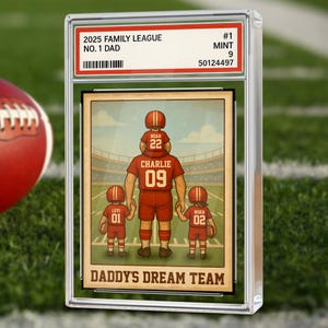 Football No.1 Dad Grandpa Man And Kids Trading Card Style Personalized Acrylic Block, Fathers Day Gift For Football Dad, Family Plaque