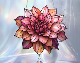 Pink Dahlia Acrylic Charm Ornament, August Birth Flower Window Hanging, Red Dahlia Art, Memorial Gift, Flower Lover Gift, Christmas Decor