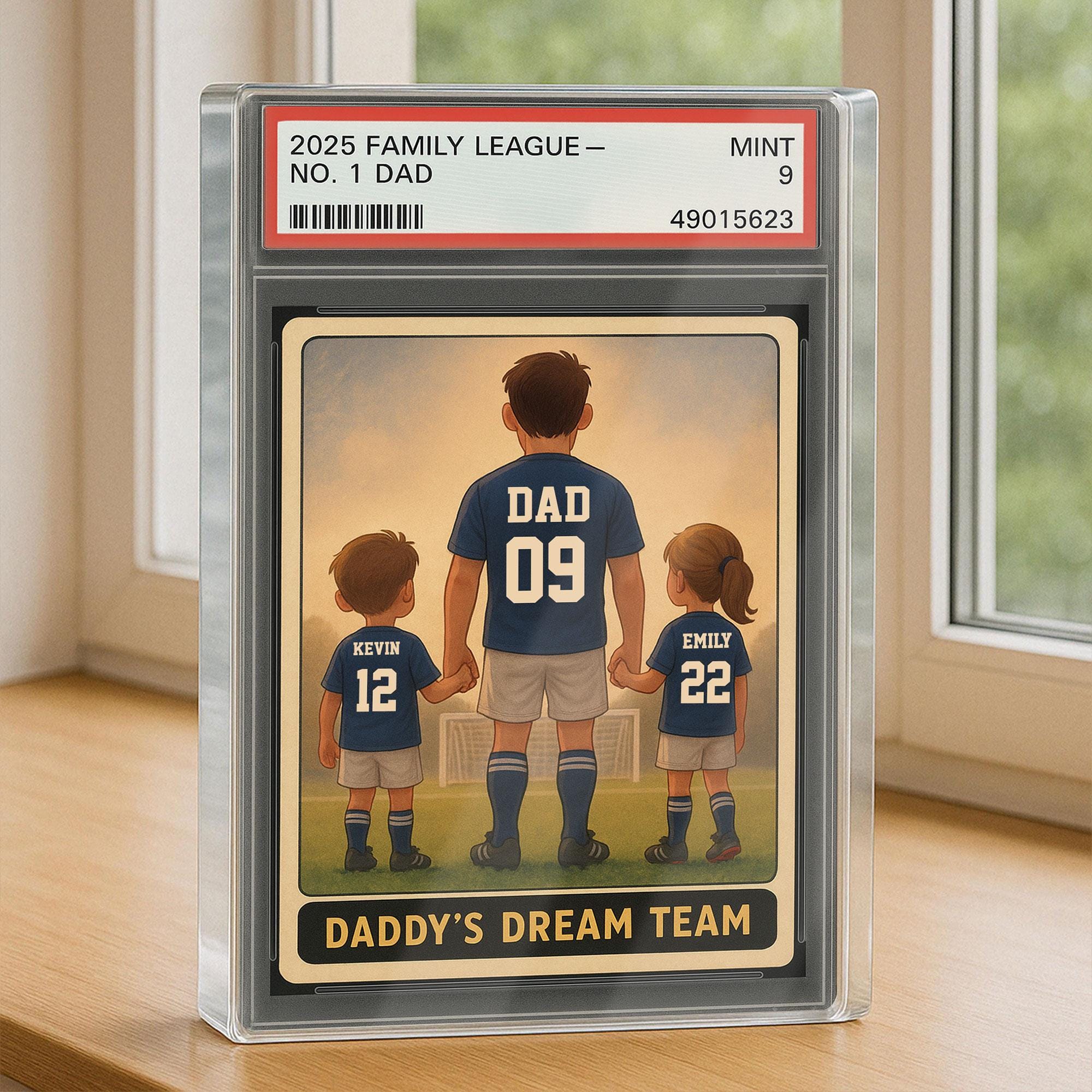 Soccer No.1 Dad Grandpa Man And Kids Trading Card Style Personalized Acrylic Block, Fathers Day Gift For Soccer Dad, Family Plaque Decor
