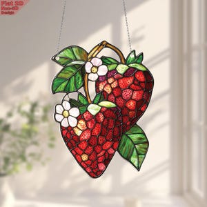 Acrylic 2D Flat Strawberry Ornament, Red Fruit Window Hanging, Summer Decor, Farmhouse Wall Art, Cute Berry Gift, Rustic Gift For Gardener