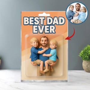 Custom Father&#39;s Day Gift For Dad, Personalized Photo Dad And Kids Action Figure Acrylic Block, Best Dad Ever Block Plaque, Gift For Husband