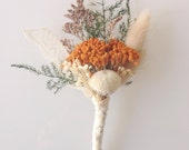 Woodsy and Vintage - Persimmon & Bunny Tail Boutonnière